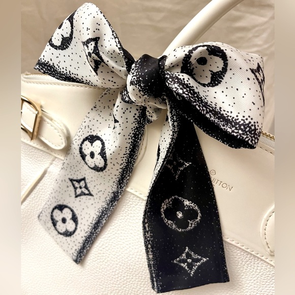 Elegant Black and White Monogram Twilly Bandeau Scarf - Picture 2 of 5